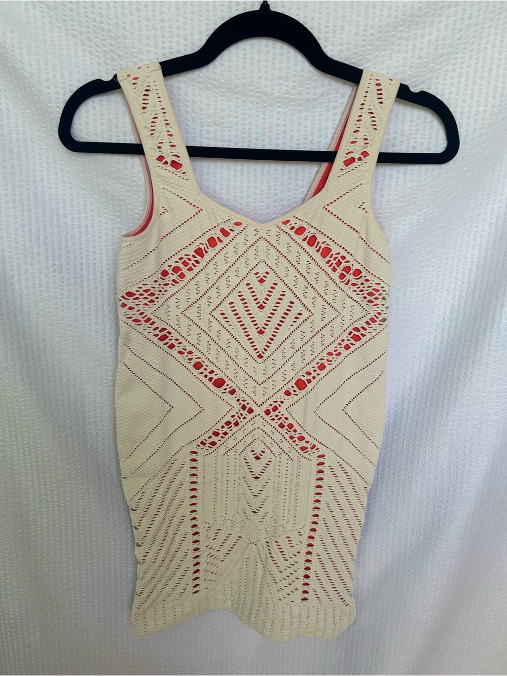 Intimately Free People Cream and Coral Crochet Bodycon Mini Dress Size M/L